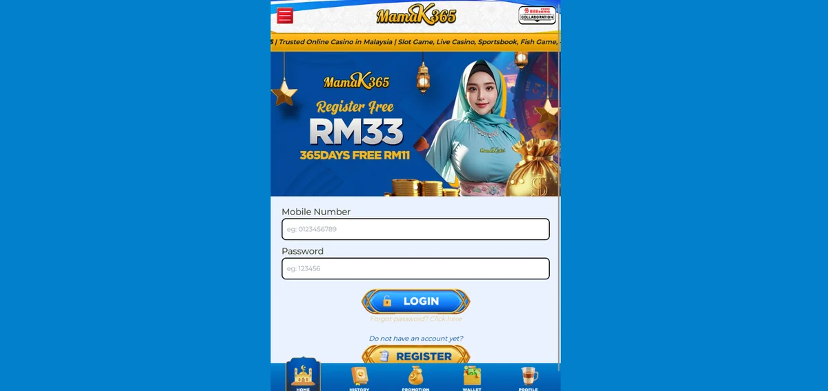 Mamak365 registration page for new players